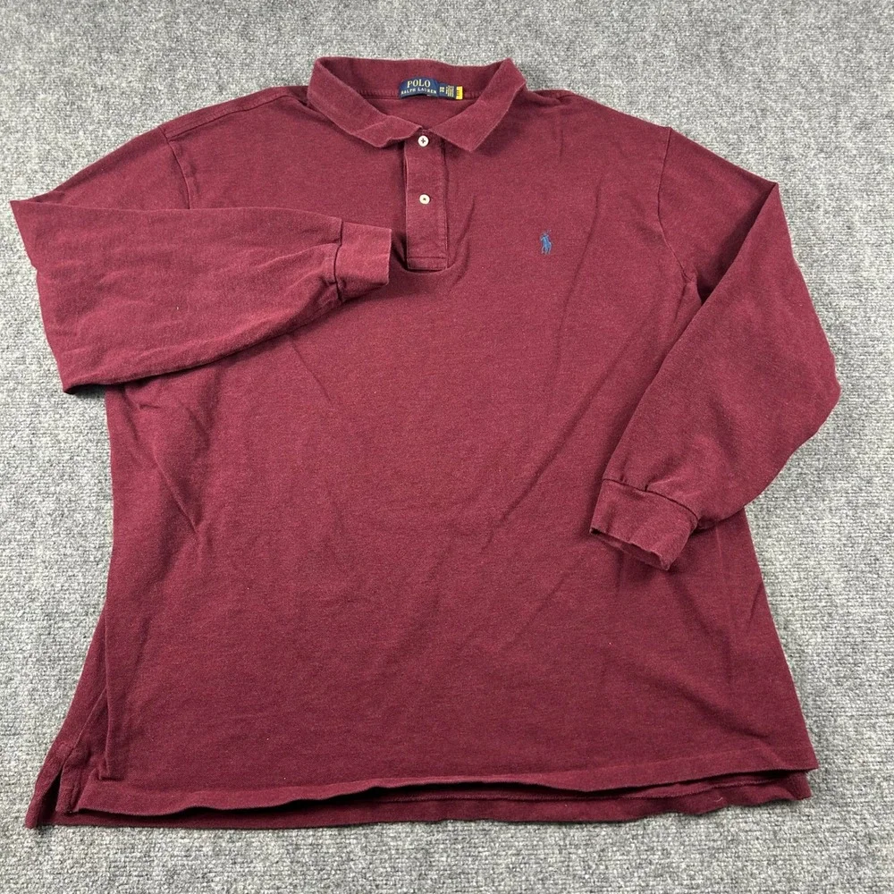 Polo Ralph Lauren Polo Shirt Mens 3XB Burgundy‎ Long Sleeve Pique Pony Logo Big